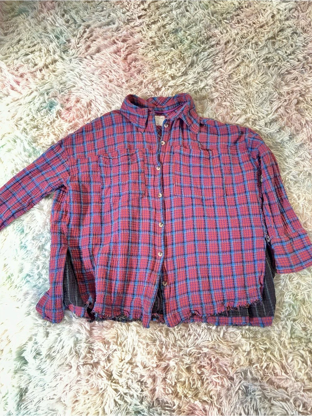 Free People We The Free Cardiff Plaid Button Down Shirt Size Medium